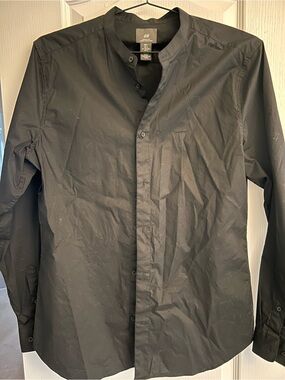 H&M Black Mandarin-Collar Button-Front Blouse